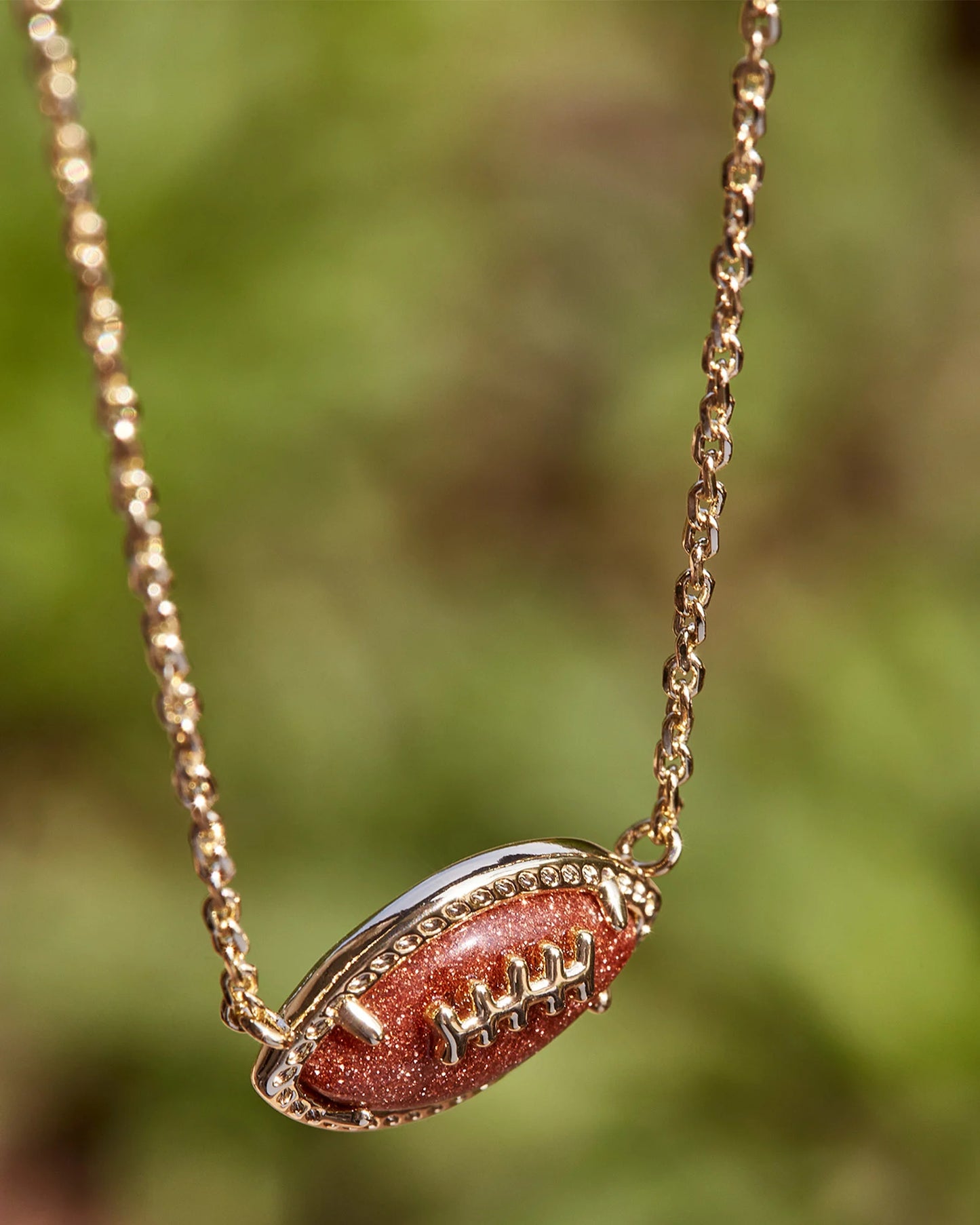 Kendra Scott Football Short Pendant Necklace Gold Orange Goldstone-Necklaces-Kendra Scott-N00329GLD-The Twisted Chandelier