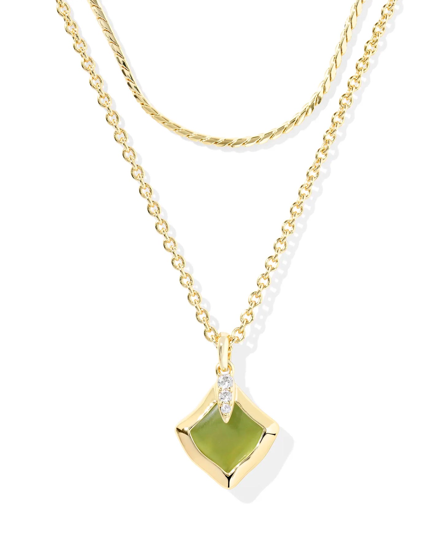 Kendra Scott Joelle Multi Strand Necklace Gold Chartreuse Green Mother Of Pearl