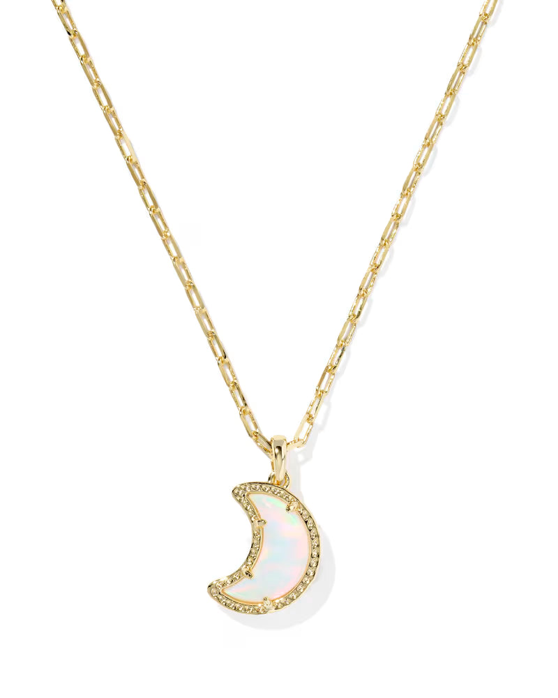 Kendra Scott Moon Short Pendant Necklace Gold White Opalescent Resin-Necklaces-Kendra Scott-N01227GLD-The Twisted Chandelier