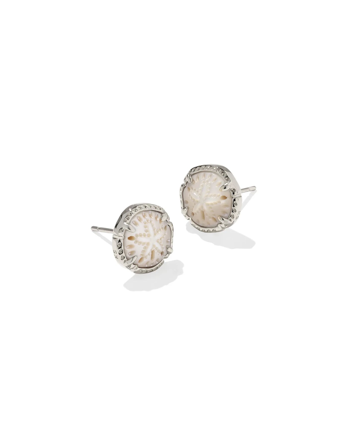 Kendra Scott Sand Dollar Stud Earrings Silver Natural Mother Of Pearl-Earrings-Kendra Scott-E00802RHD-The Twisted Chandelier