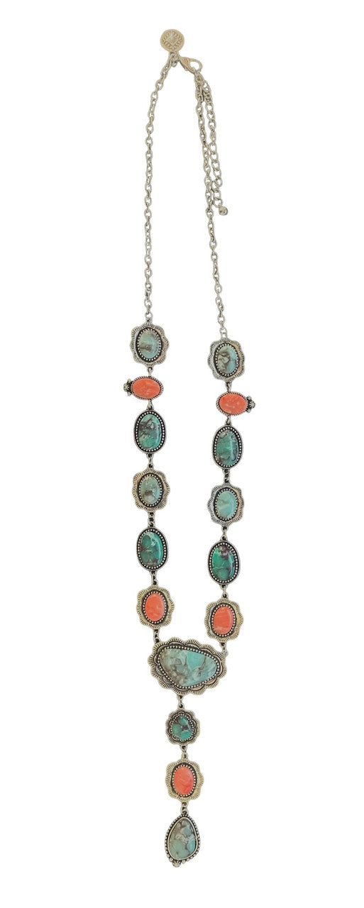 West and Co. 24" Turquoise & Red Lariat Style Necklace with 3.5" Tail-Necklaces-West and Co.--The Twisted Chandelier