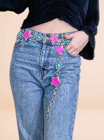Pink Star Concho Belt-Belts-Southern Grace Wholesale-Accessories,CR 08/21/24,FD 09/03/24-The Twisted Chandelier