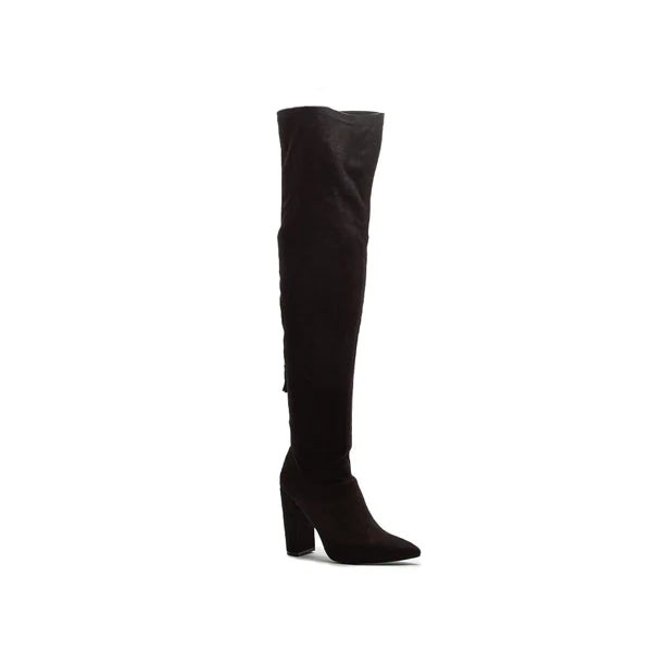 Over the Knee Black Stretch Faux Suede Boots-Boots-Qupid-09/12/23, Max Retail-The Twisted Chandelier