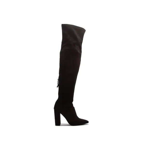 Over the Knee Black Stretch Faux Suede Boots-Boots-Qupid-09/12/23, Max Retail-The Twisted Chandelier