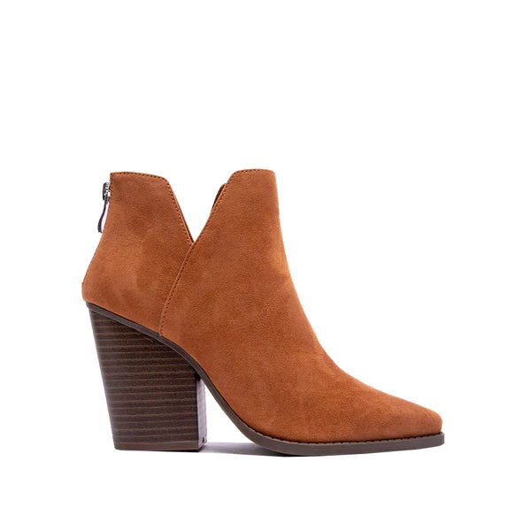 Camel Faux Suede Bootie-Boots-Qupid-09/12/23, Max Retail-The Twisted Chandelier