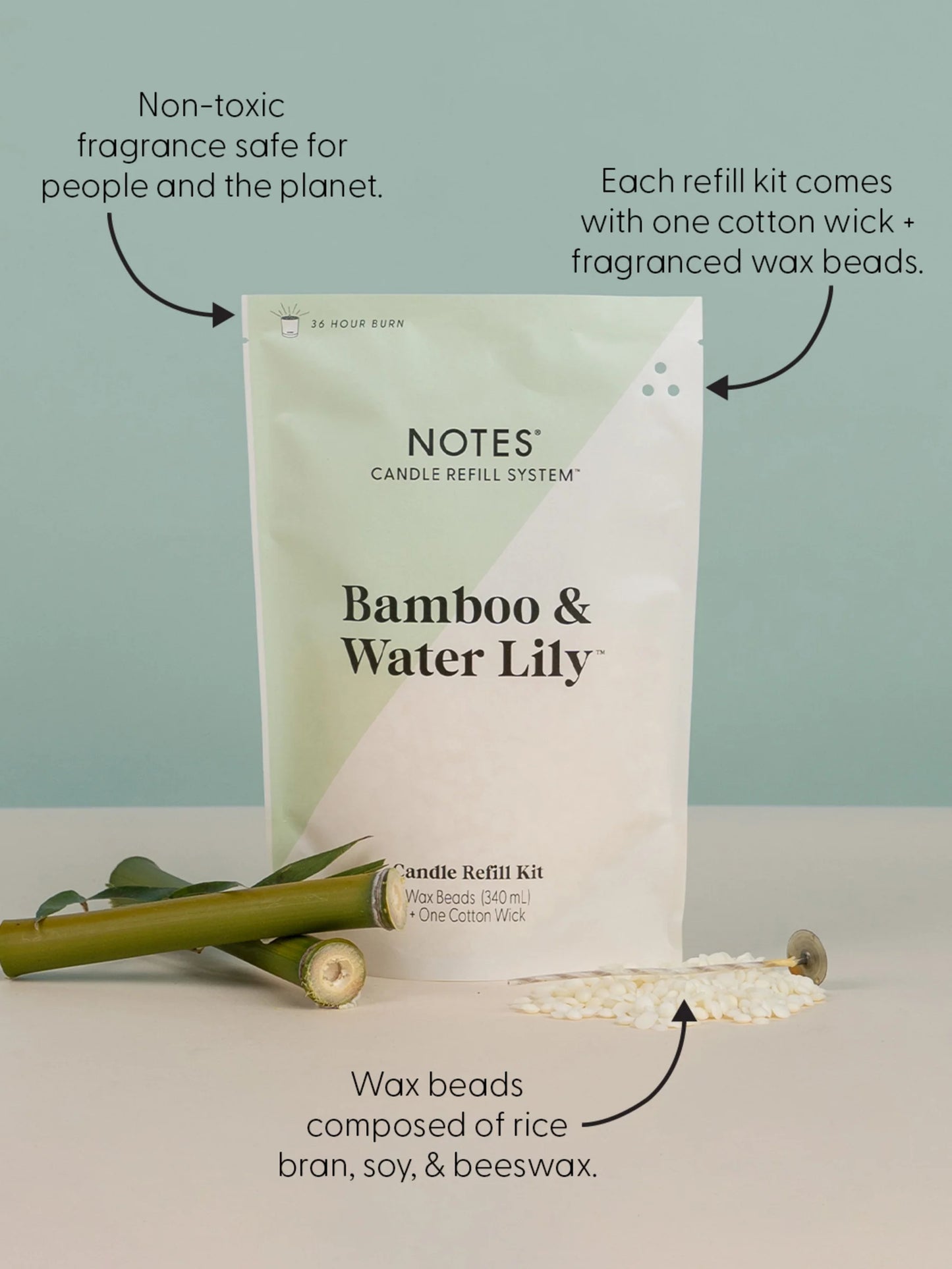 NOTES® Sustainable Candle Refill Kit - Bamboo & Water Lily-Candles-Notes Candles--The Twisted Chandelier
