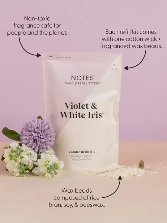 NOTES® Sustainable Candle Refill Kit - Violet & White Iris-Candles-Notes Candles-The Twisted Chandelier