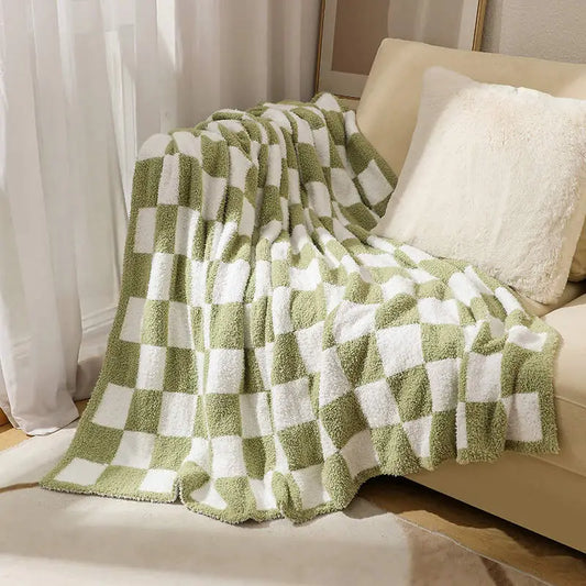 Luxe Checkered Throw Blanket -Green-blanket-Thomas and Lee Company--The Twisted Chandelier