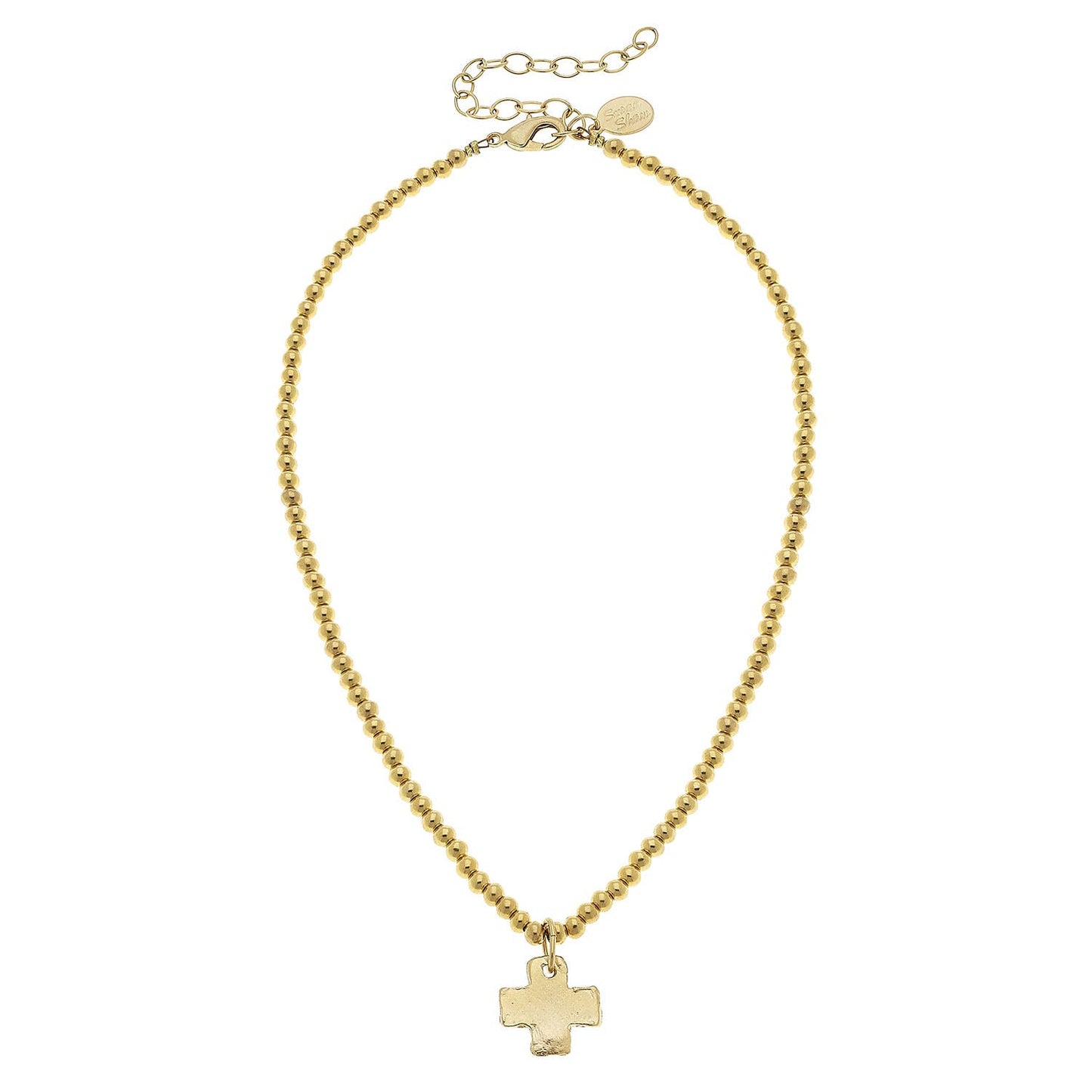 Gold Cross on Gold Beaded Necklace-Susan Shaw-The Twisted Chandelier
