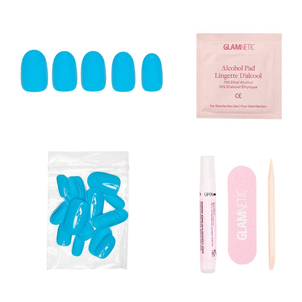Azure Blue Press-On Nails | Short Round Length | Solid Nails-Glamnetic-The Twisted Chandelier