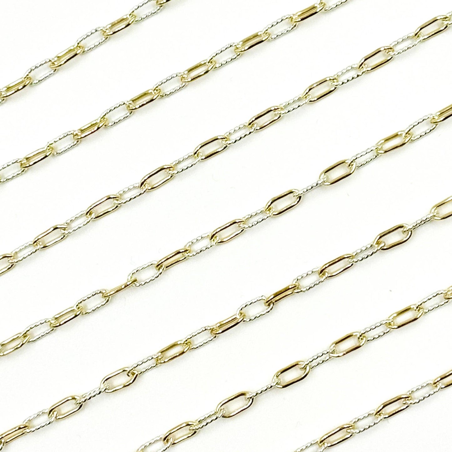 3106PZXETT. 14k Gold Filled Smooth and Silver Textured Paperclip Link Chain-Jewels & Chains-The Twisted Chandelier