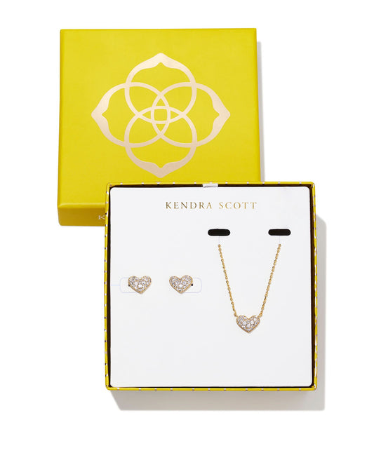 Kendra Scott Ari Pave Crystal Heart Pendant & Stud Gift Set Gold White CZ-Jewelry Set-Kendra Scott-G00028GLD-The Twisted Chandelier