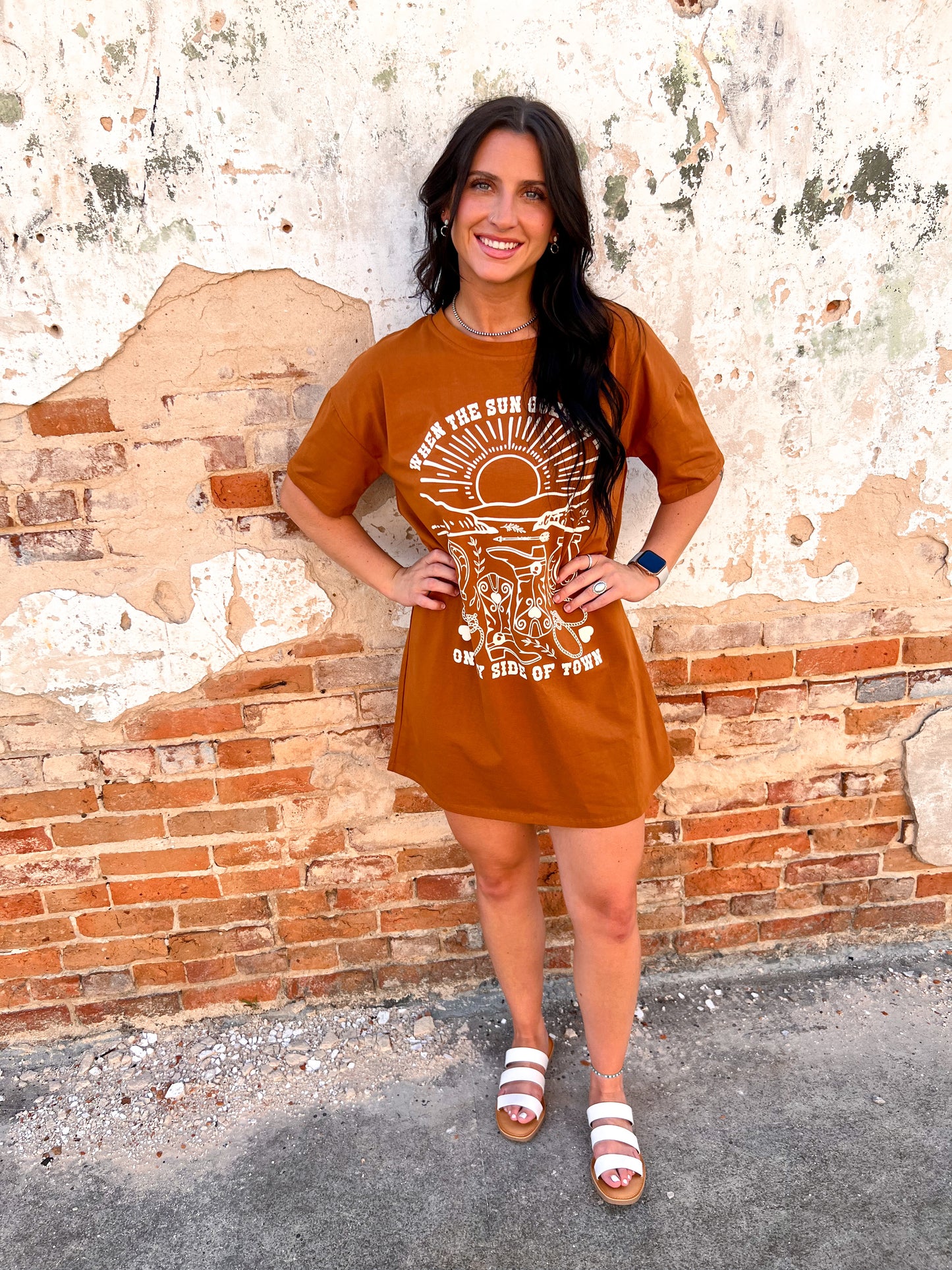 When The Sun Goes Down T-shirt Dress-Dress-Southern Grace Wholesale-6/27/23-The Twisted Chandelier