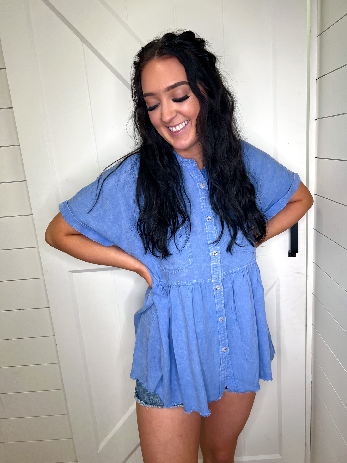 Avalon Solid Peplum Cuffed Short Sleeves Top-BLOUSE TOP-jodifl-6/6-The Twisted Chandelier