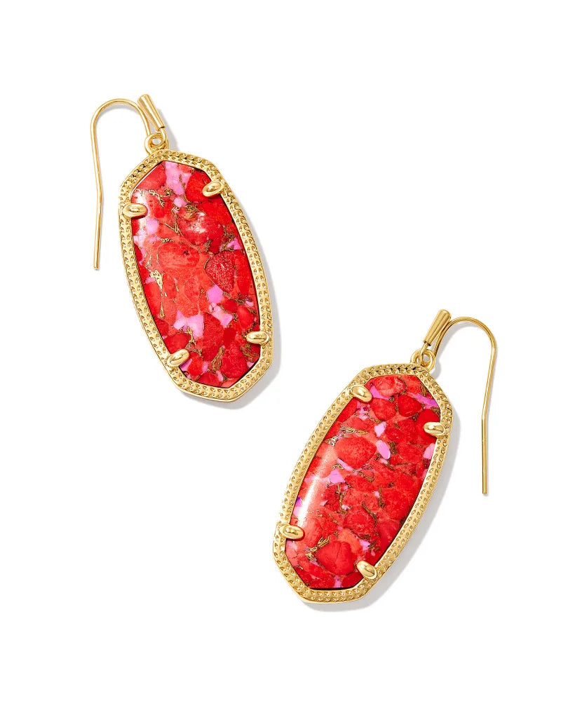 Kendra Scott Elle Drop Earrings Gold Bronze Veined Red and Fuschia Magnesite-Earrings-Kendra Scott-E1017GLD-The Twisted Chandelier
