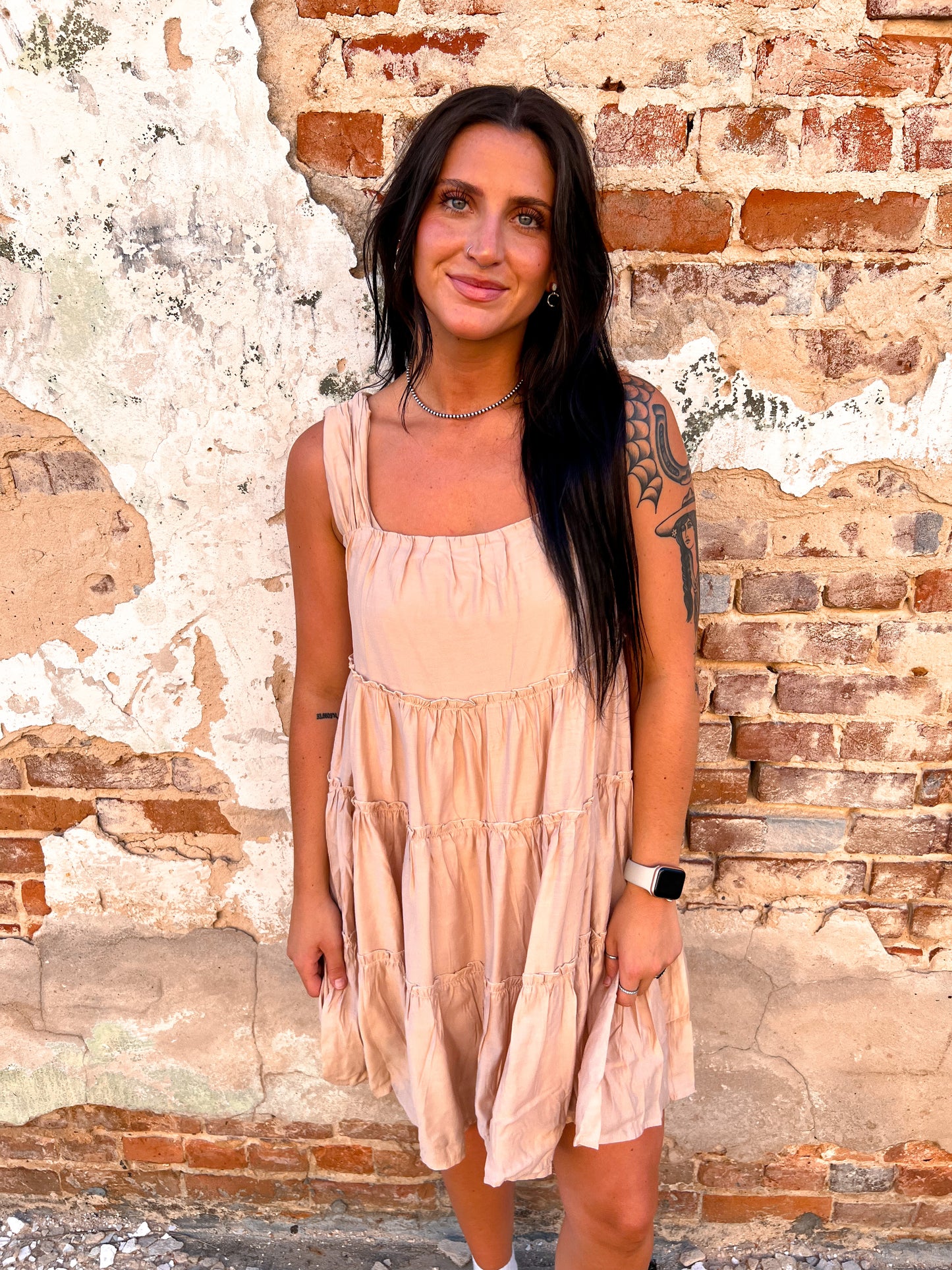 Camila Solid square neck tiered mini dress-Dress-Entro-BIN C3-The Twisted Chandelier