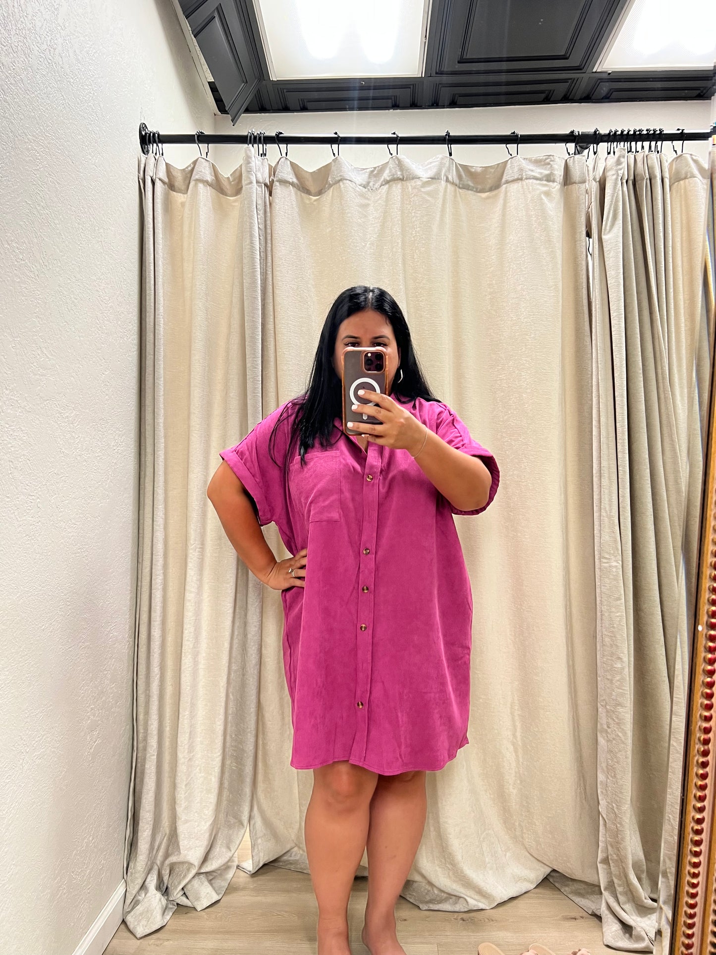 Samantha Solid corduroy button down short sleeve dress- Plus-dress-Entro-11/28/23 md, 1st md, BIN A3-The Twisted Chandelier