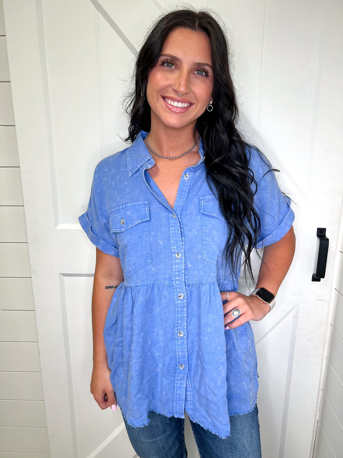 Avalon Solid Peplum Cuffed Short Sleeves Top-BLOUSE TOP-jodifl-6/6-The Twisted Chandelier