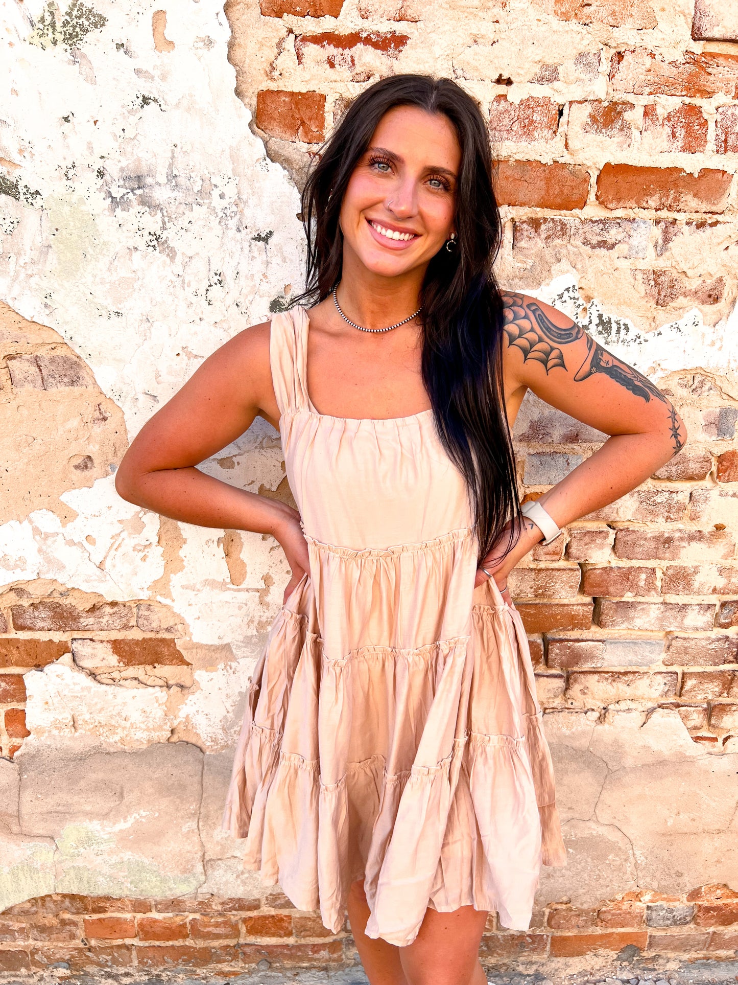 Camila Solid square neck tiered mini dress-Dress-Entro-BIN C3-The Twisted Chandelier