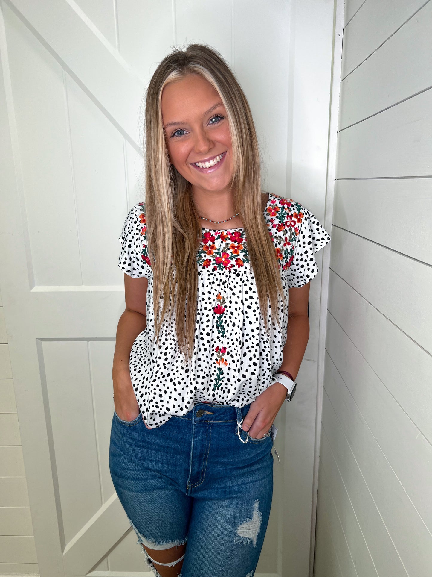 Gloria Flutter Sleeve Embroidered Top-Embroidered Blouse-Andree-16369-2, 1st md, FAVES, md 6/28-The Twisted Chandelier