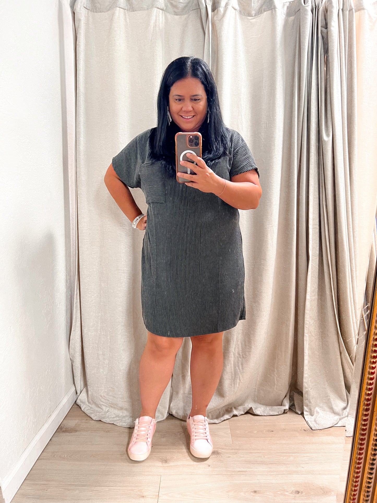 Maggie Charcoal Tee Shirt Dress - Plus-Dress-Entro-11/28/23 md, 1st md, 8/29/23, BIN A3-The Twisted Chandelier