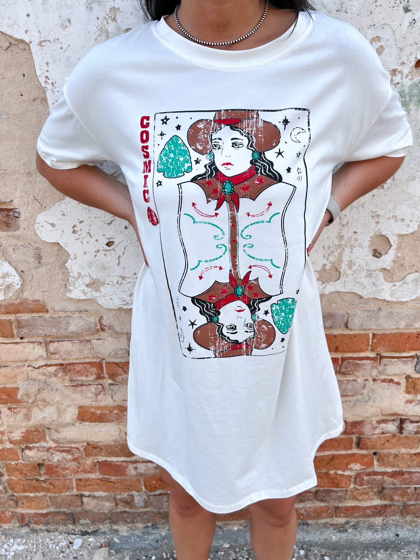Cosmic Cowgirl On White Tee-Dress-Southern Grace Wholesale-8/8/23, BIN B3-The Twisted Chandelier