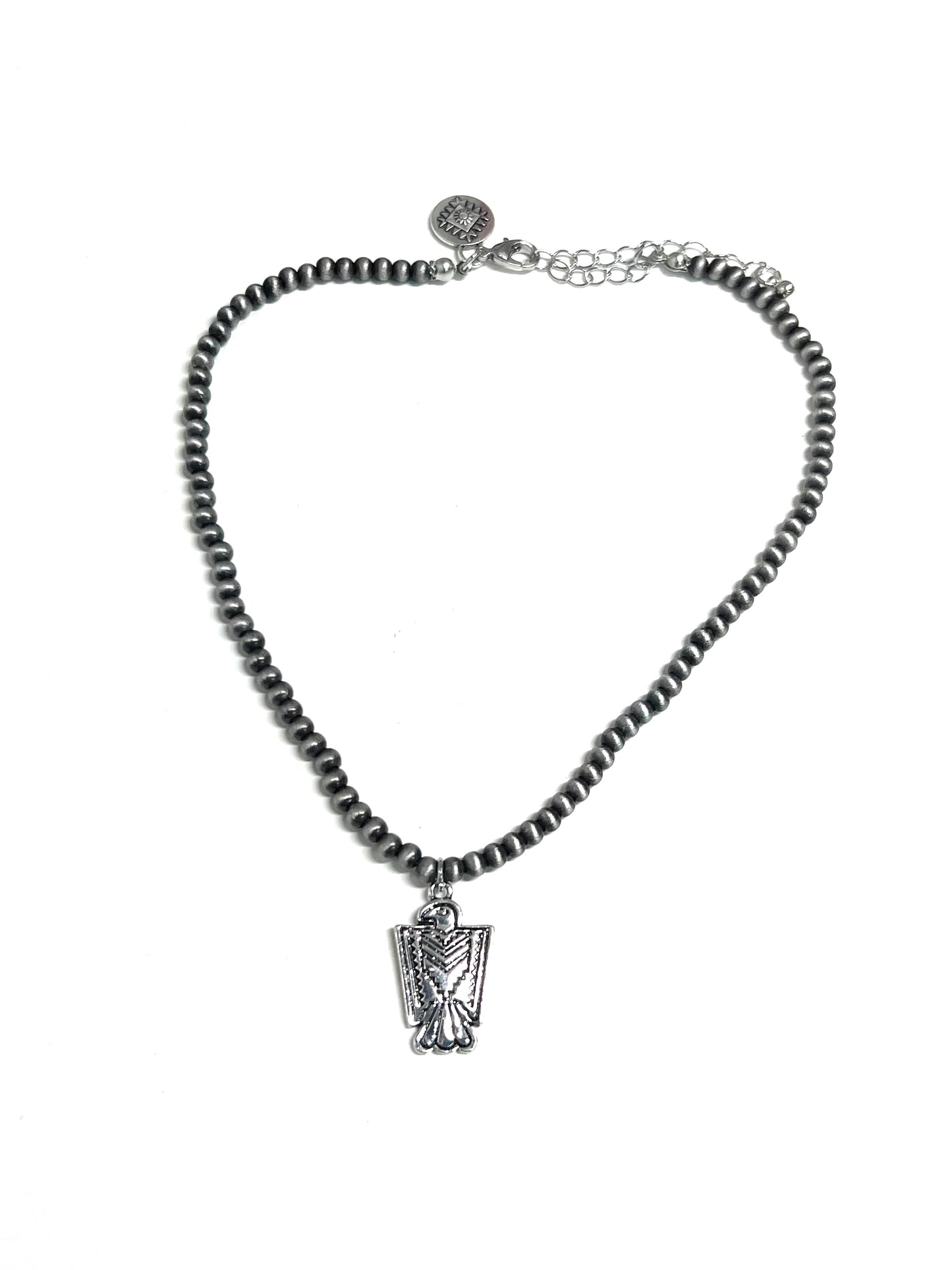West and Co. 13" Dainty Faux Navajo Pearl Necklace with Thunderbird Charm-Necklaces-West and Co.--The Twisted Chandelier
