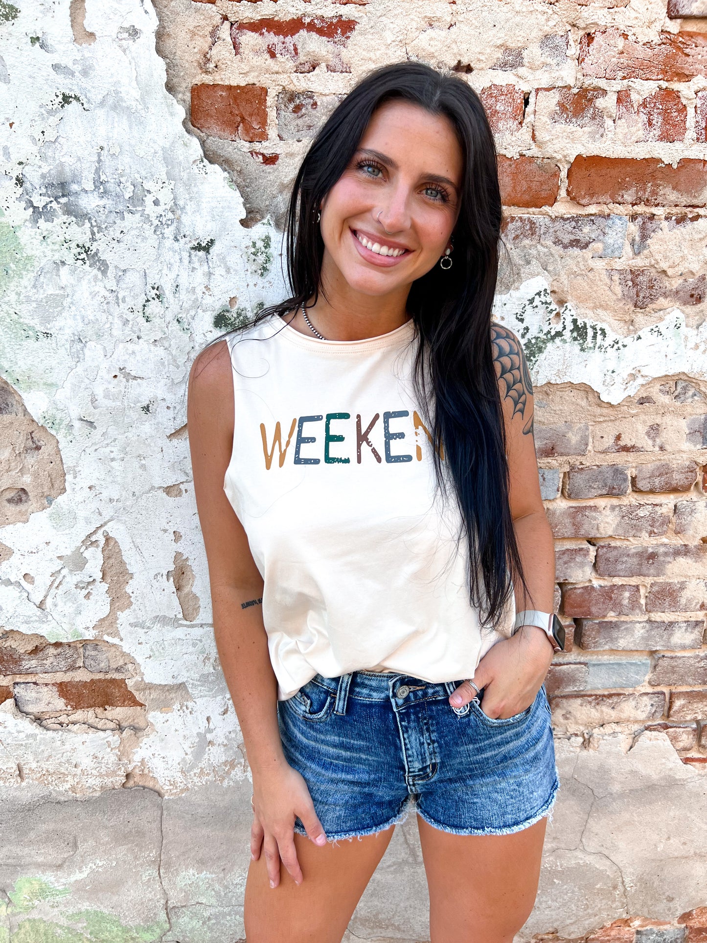 Weekend sleeveless raw edge loose fit vintage graphic top-Top-mazik-05/30/23-The Twisted Chandelier