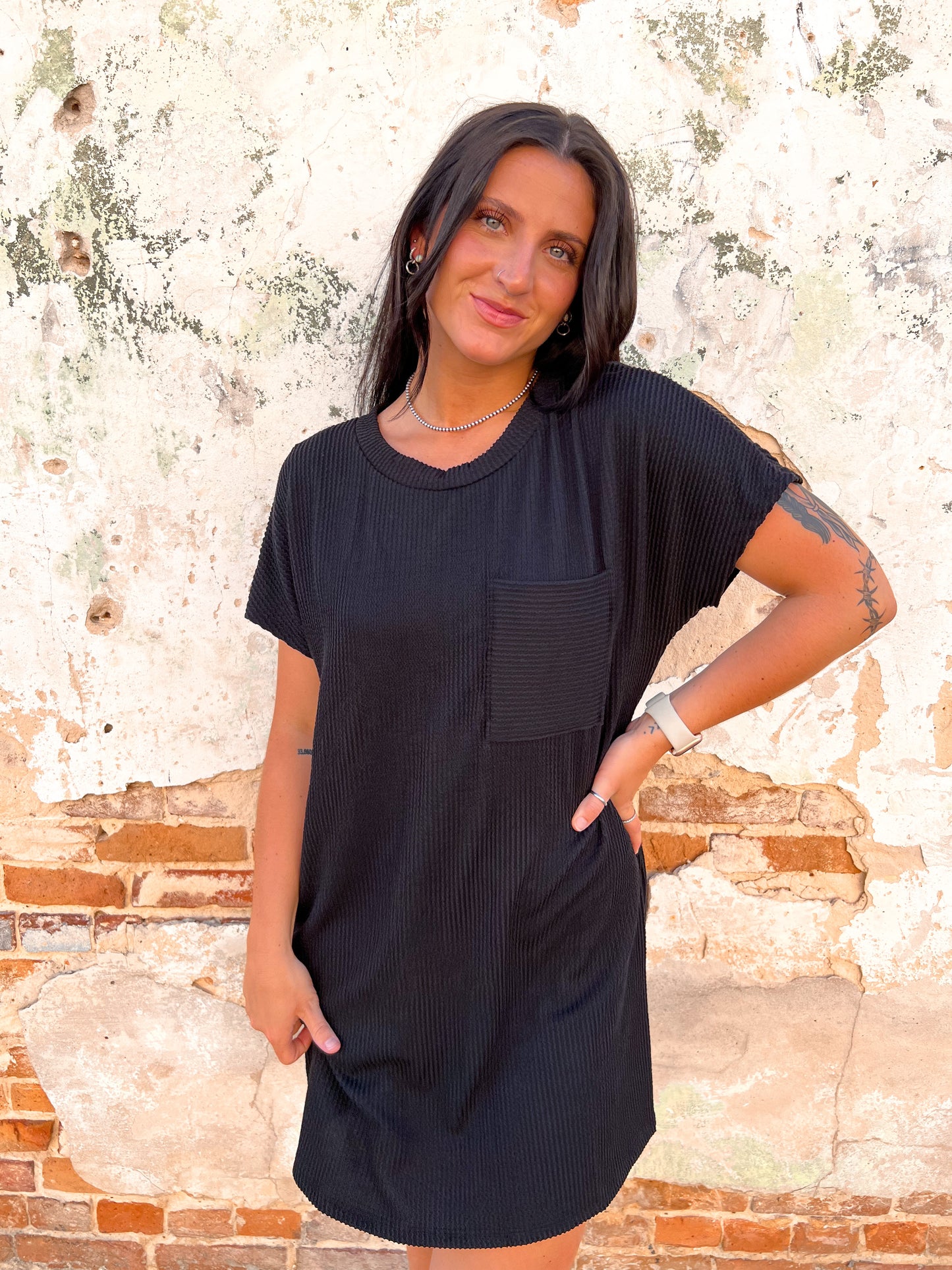 Maggie Ribbed Round Neck Short Sleeve Mini Dress-Dress-Entro-11/28/23 md, 1st md, BIN A3-The Twisted Chandelier