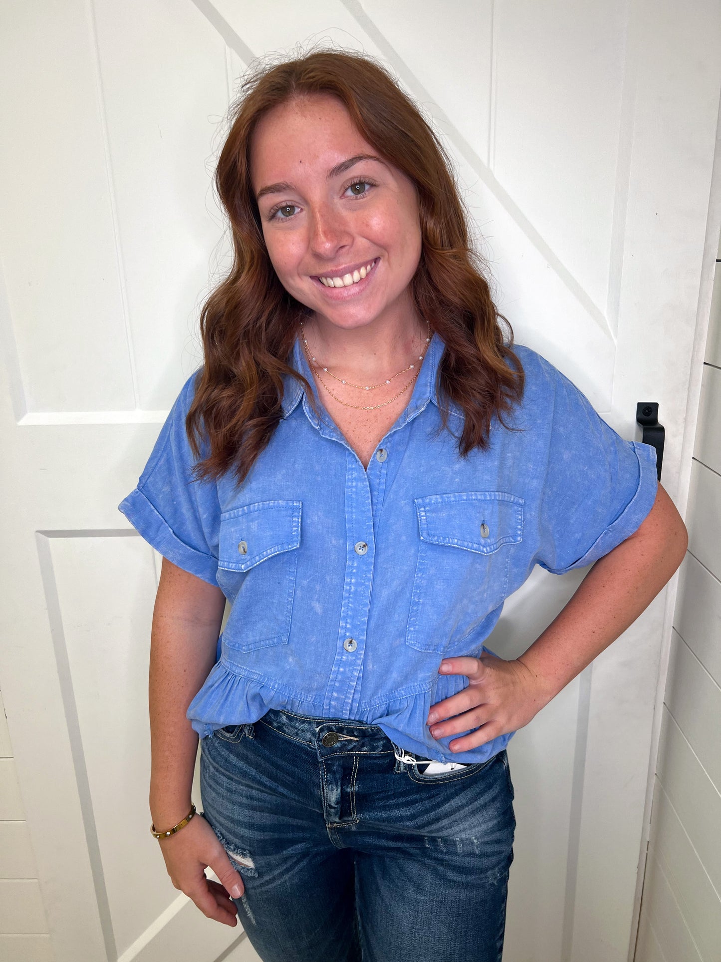 Avalon Solid Peplum Cuffed Short Sleeves Top-BLOUSE TOP-jodifl-6/6-The Twisted Chandelier