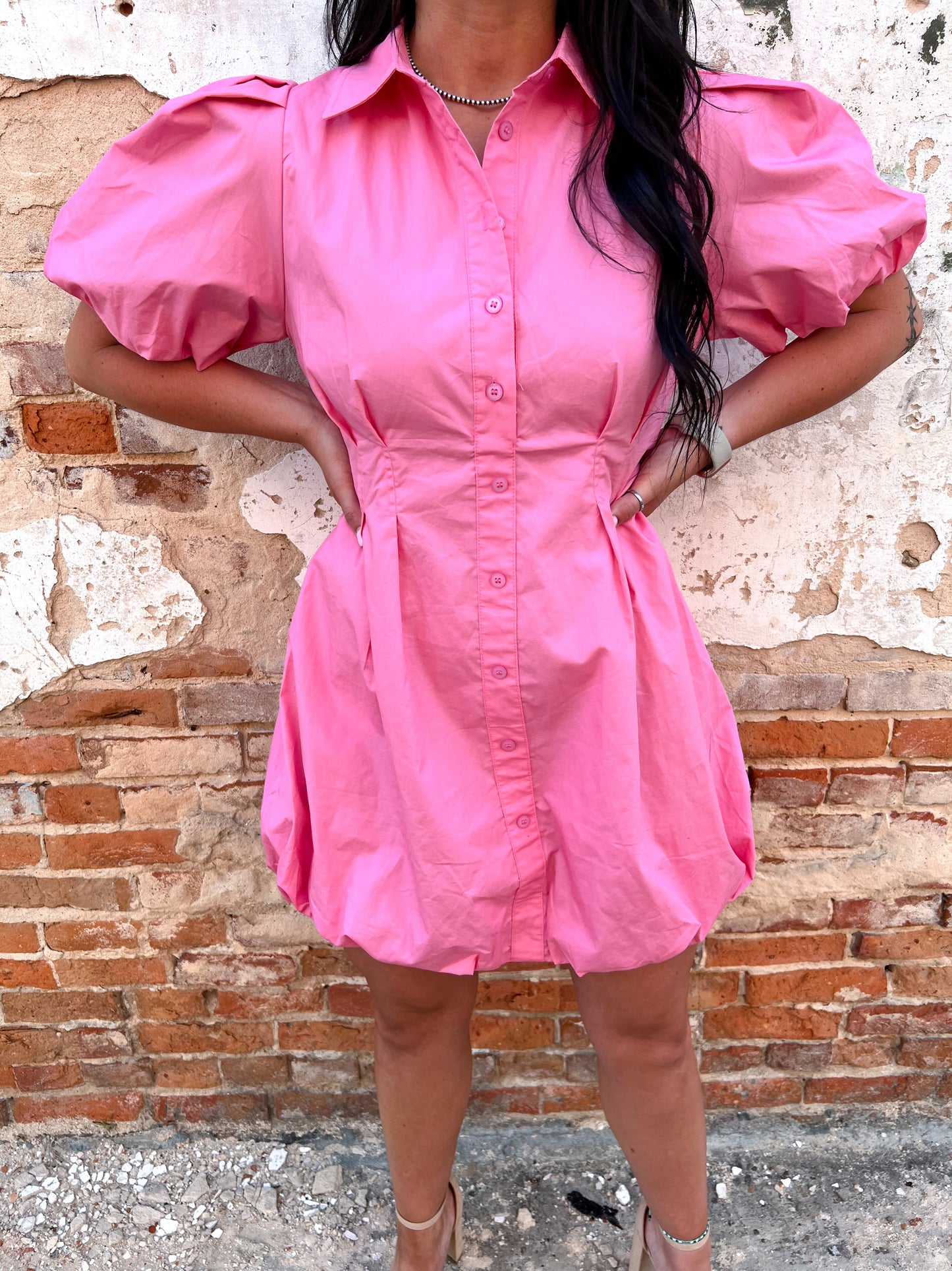 Maleia Bubble Hem Shirt Dress-Dress-&merci-7/11/23-The Twisted Chandelier