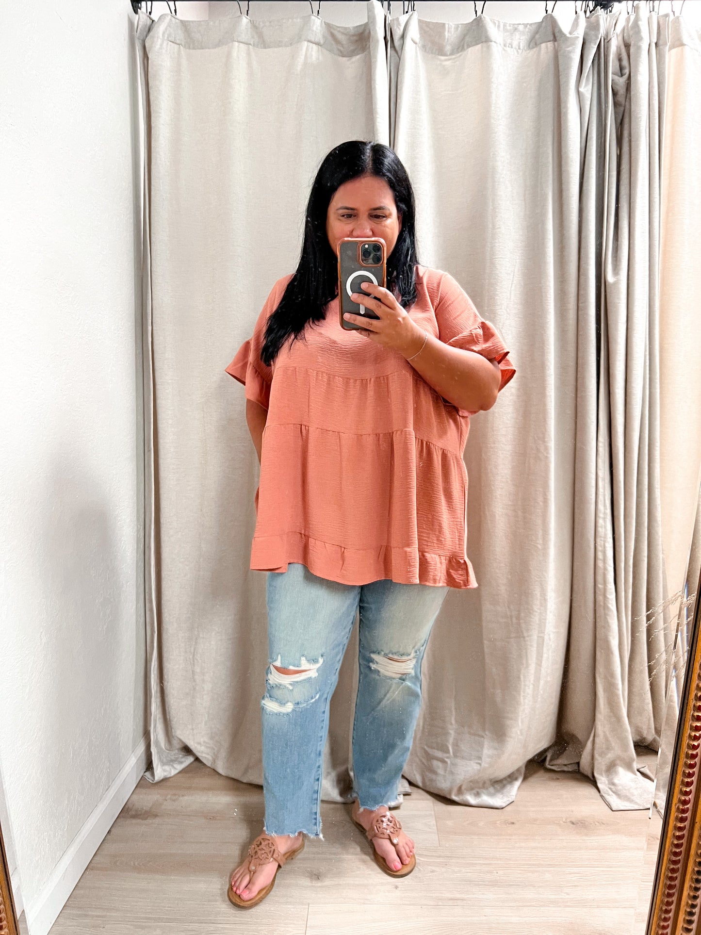 Erin Lightweight Textured Tried Ruffle Blouse-BLOUSE TOP-Heyson-BIN A3-The Twisted Chandelier