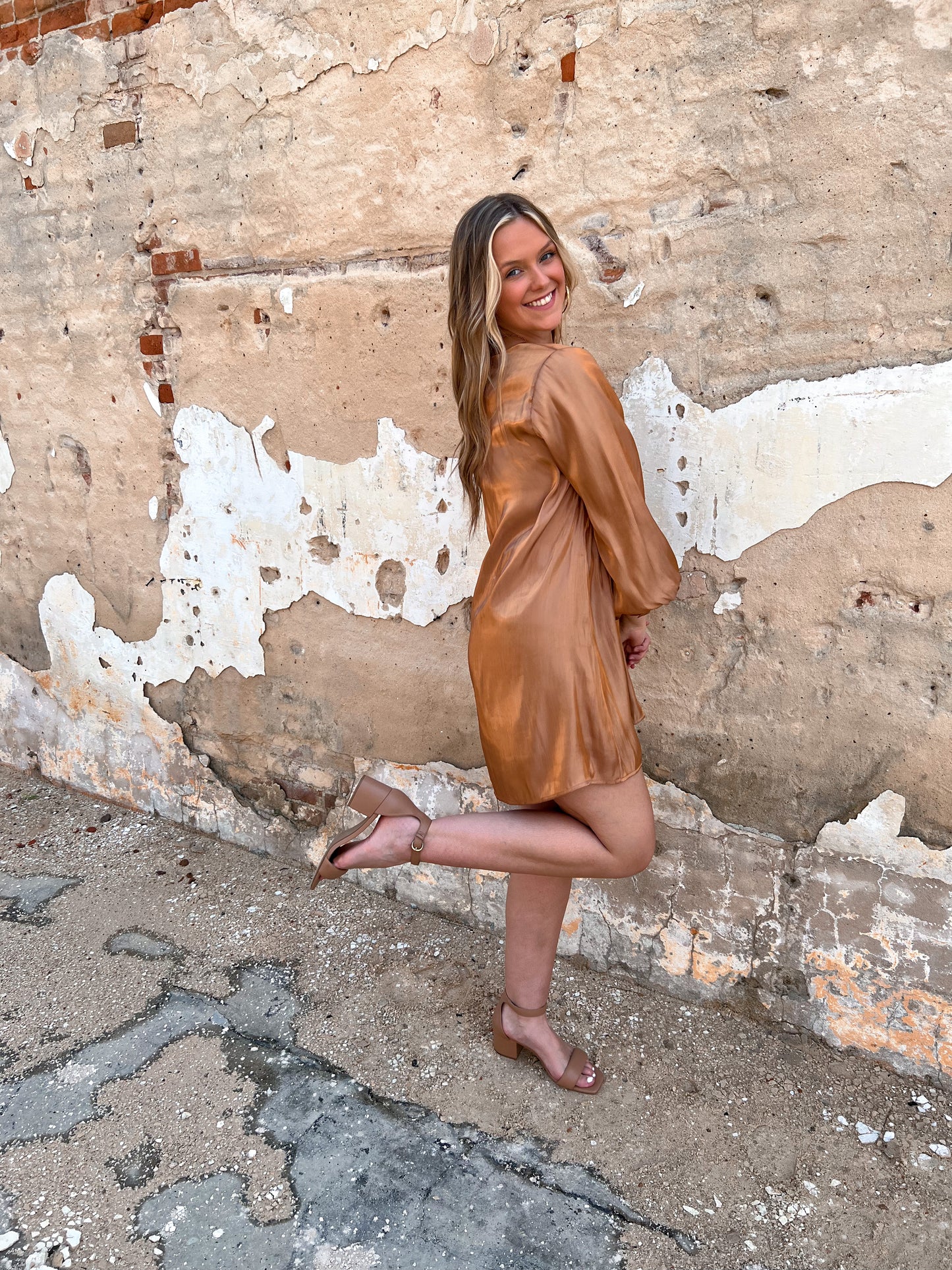 Ines Peasant Sleeve V Neck Flowy Tunic Dress-Dress-jodifl-1st md, B8906, md 7/30-The Twisted Chandelier