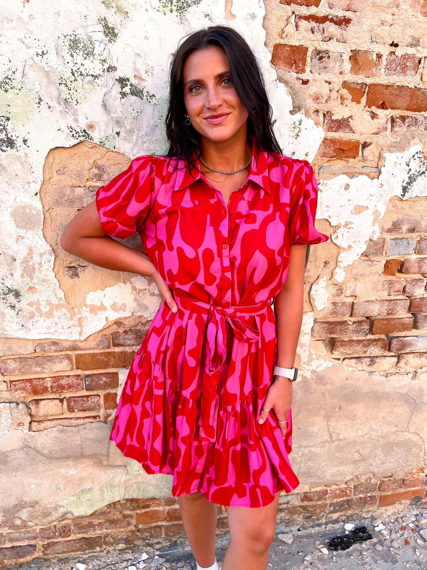 Ella Collared Pink Mix Dress-Dress-Umgee-7/11/23-The Twisted Chandelier