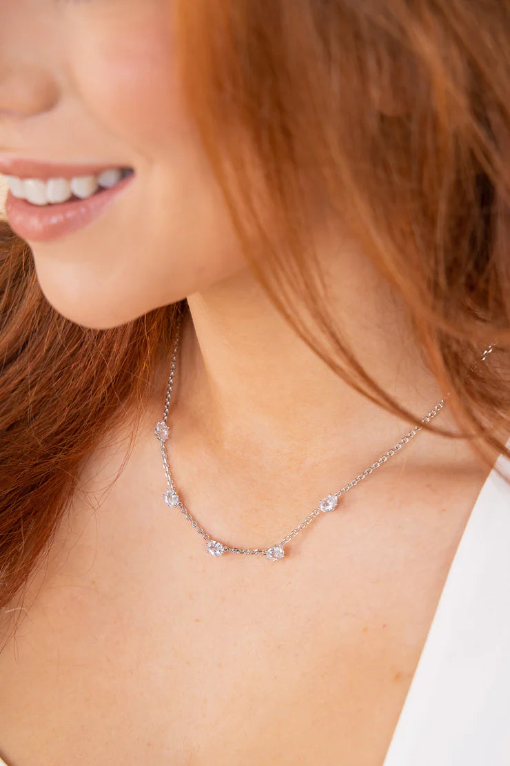Kendra Scott Cailin Crystal Strand Necklace Rhodium Metal White CZ-Necklaces-Kendra Scott-N1942RHD-The Twisted Chandelier