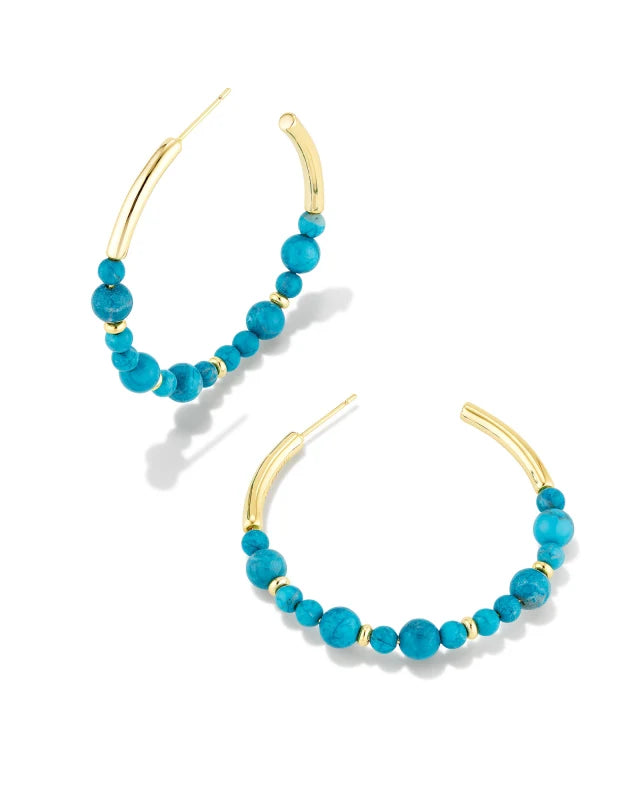 Kendra Scott Jovie Beaded Hoop Earrings Gold Variegated Dark Teal Magnesite-Earrings-Kendra Scott-E00054GLD-The Twisted Chandelier