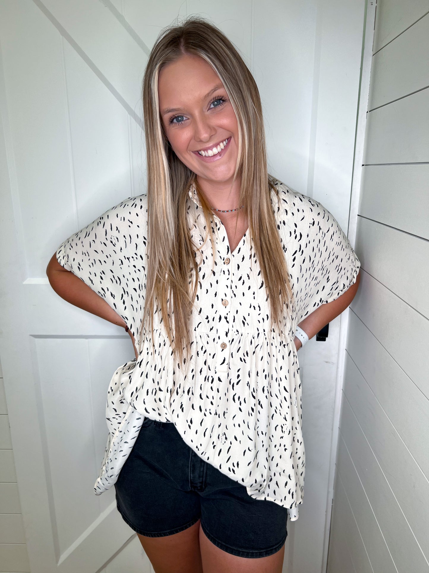 Wren Print Collared Baby Doll Top-BLOUSE TOP-jodifl-BIN C4, G21113-1-The Twisted Chandelier