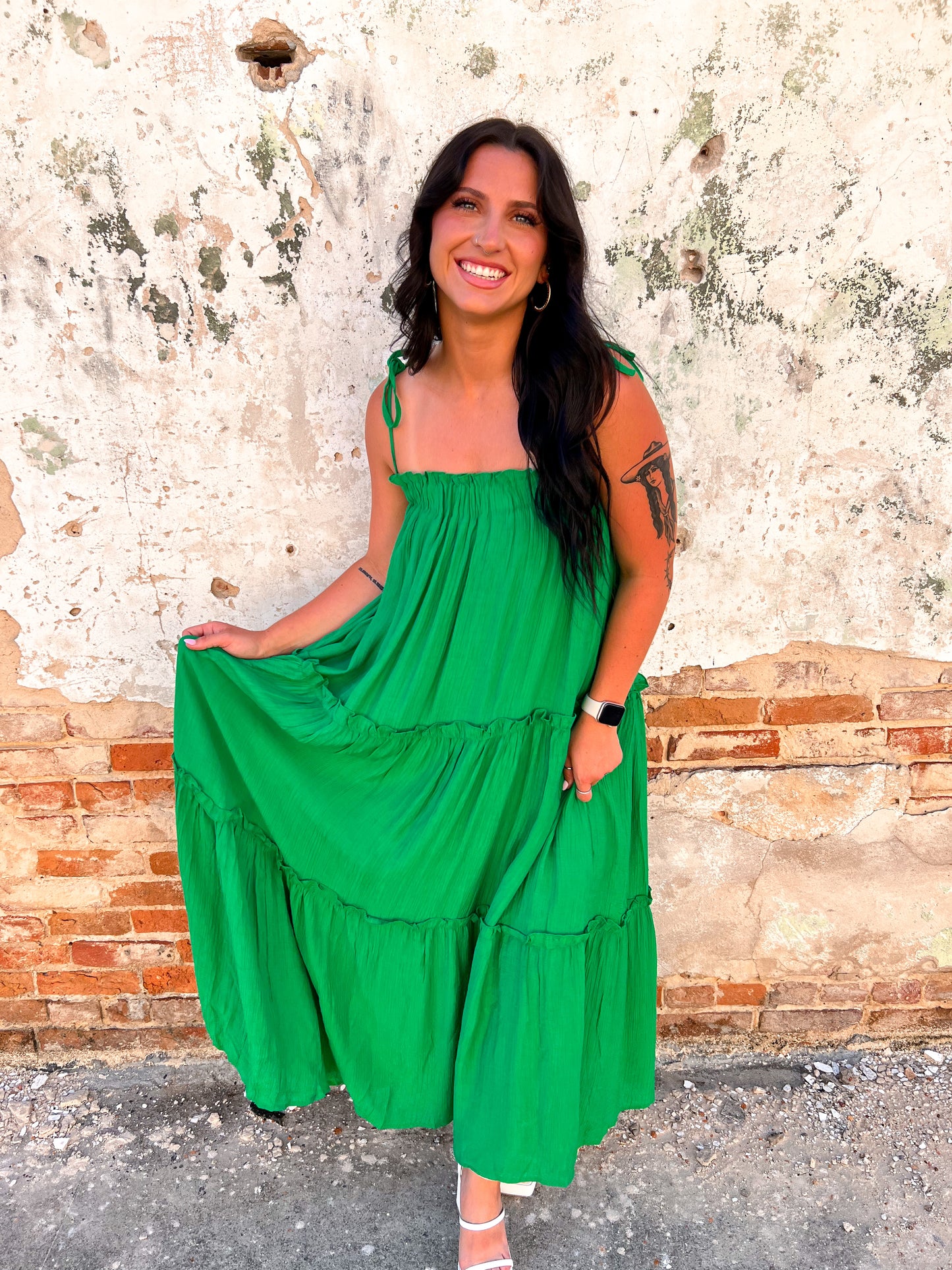Dianna Ruffle Tiered Maxi Dress with Straps - Green-Maxi Dress-&merci-MDR8421-GN-The Twisted Chandelier