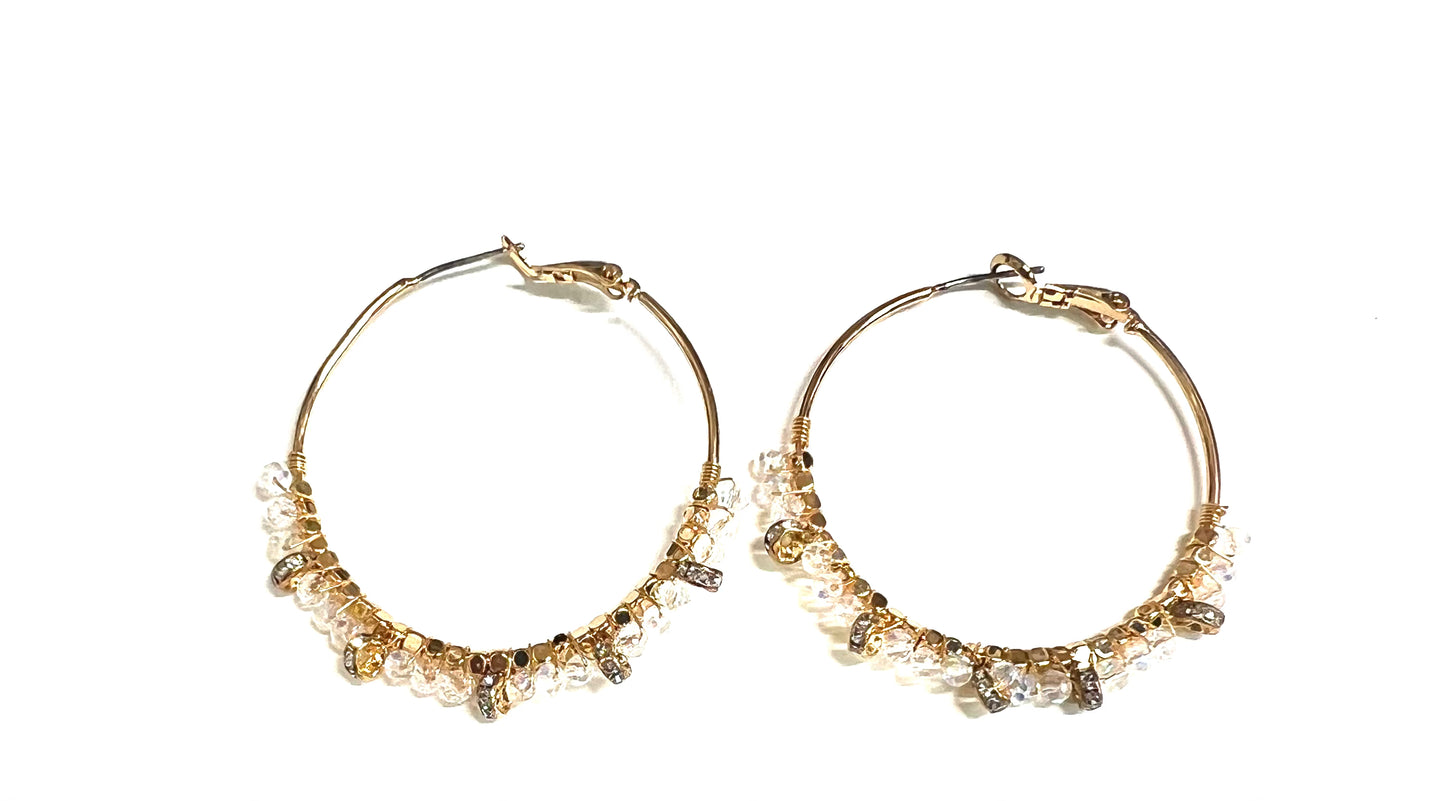 Hoop Earrings with Hand Wrapped Clear Beads and Rhinestone Rondelles-Earrings-POSH Jewelry Co--The Twisted Chandelier