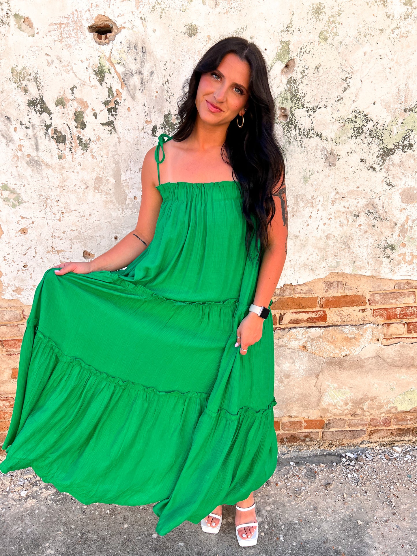 Dianna Ruffle Tiered Maxi Dress with Straps - Green-Maxi Dress-&merci-MDR8421-GN-The Twisted Chandelier