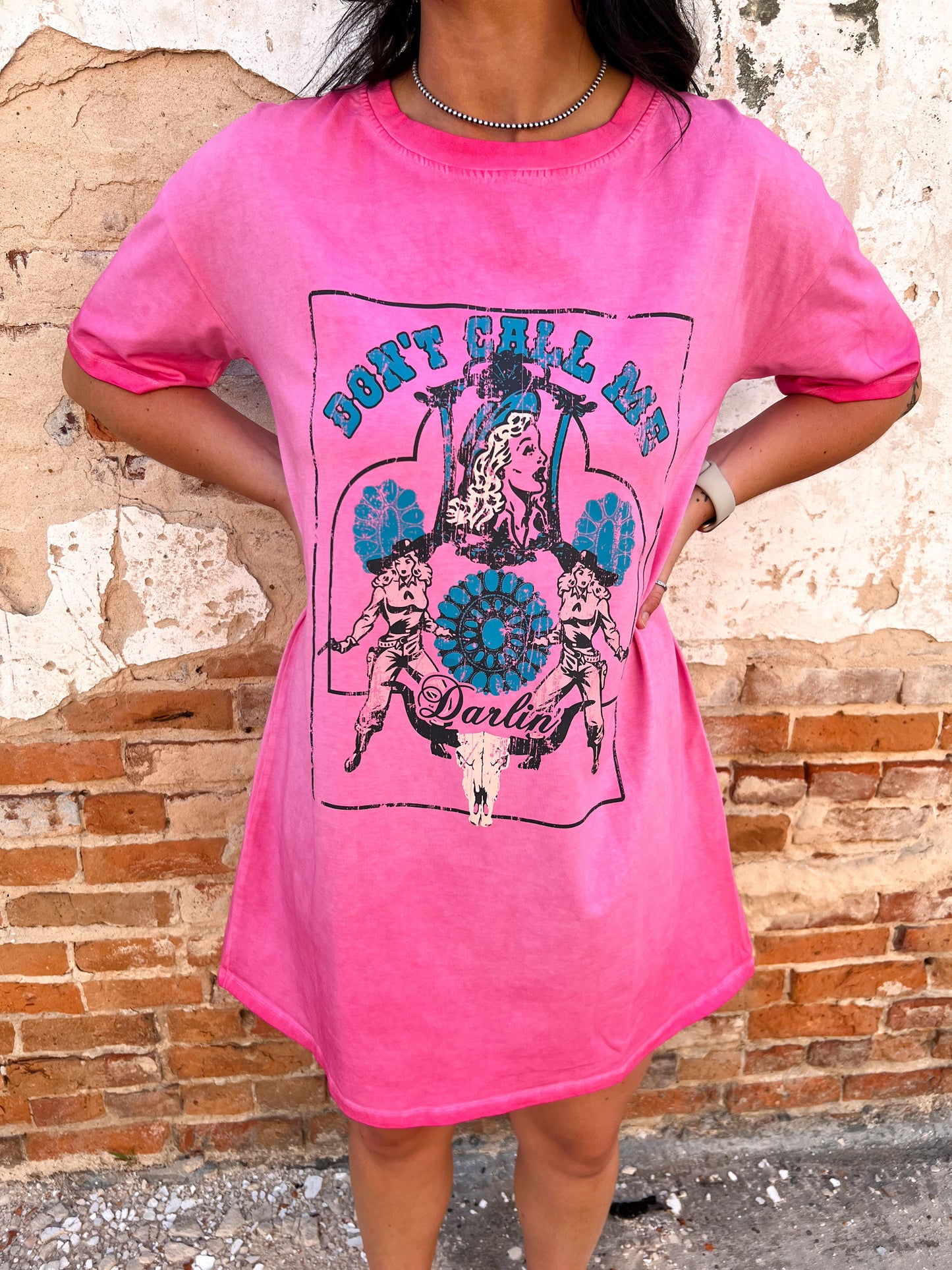 Don't Call Me Darlin On Pink Tee Dress-Dress-Southern Grace Wholesale-09/06/23, 1st md, 6/13/23-The Twisted Chandelier