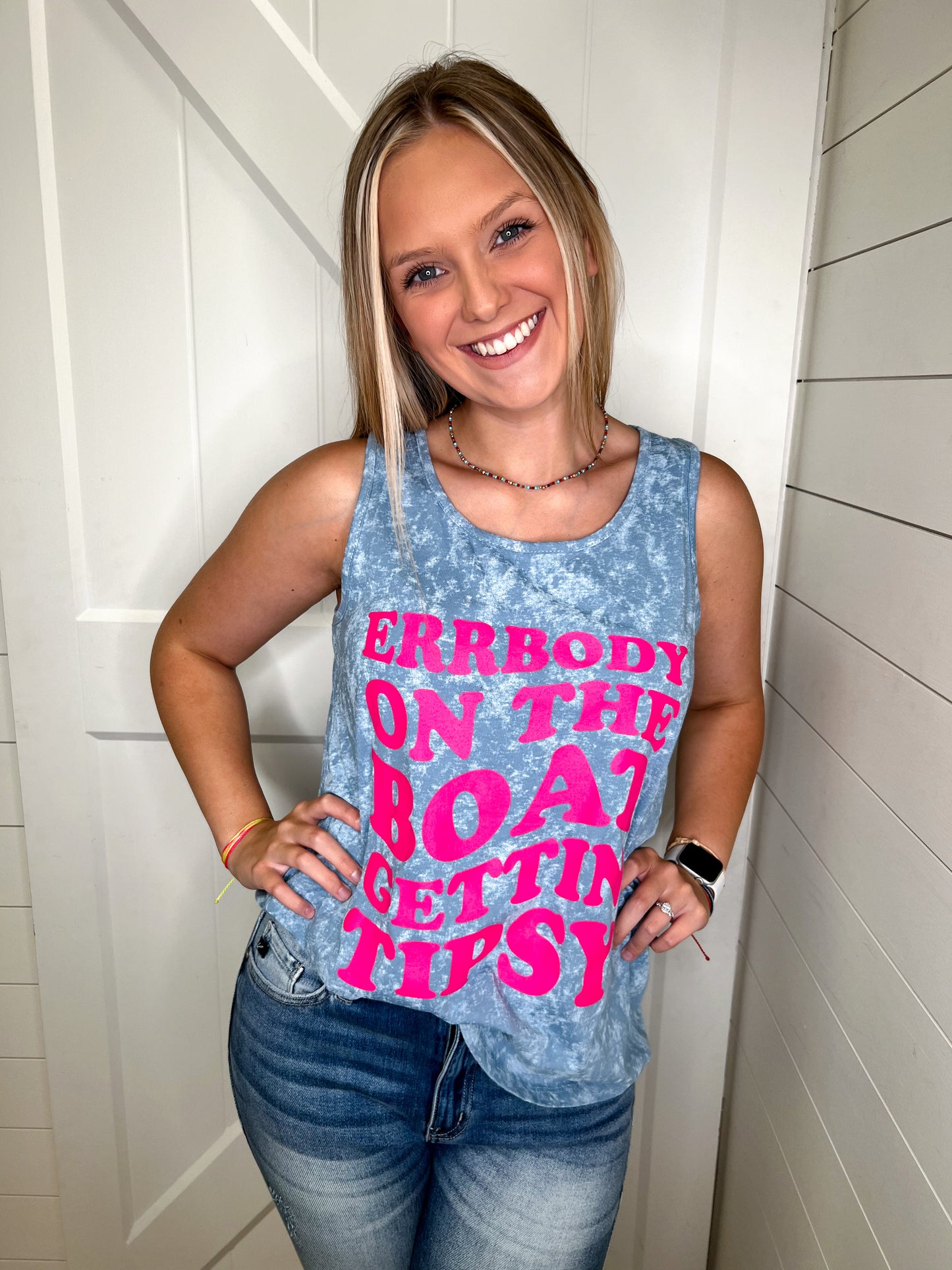 Errbody on the Boat Gettin' Tipsy Tank-Shirt-Southern Grace Wholesale-09/06/23, 1st md, 2nd md, 6/13/23, md 7/30, T2-The Twisted Chandelier