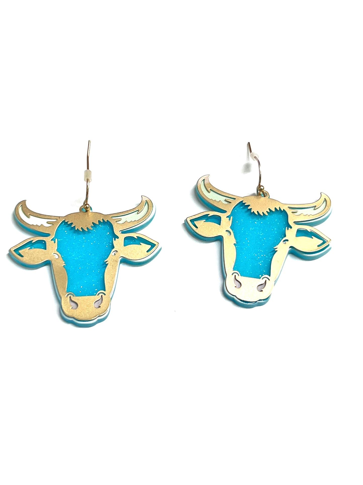 Acrylic Steer Head Earrings Blue-Earrings-806 Accessories-The Twisted Chandelier