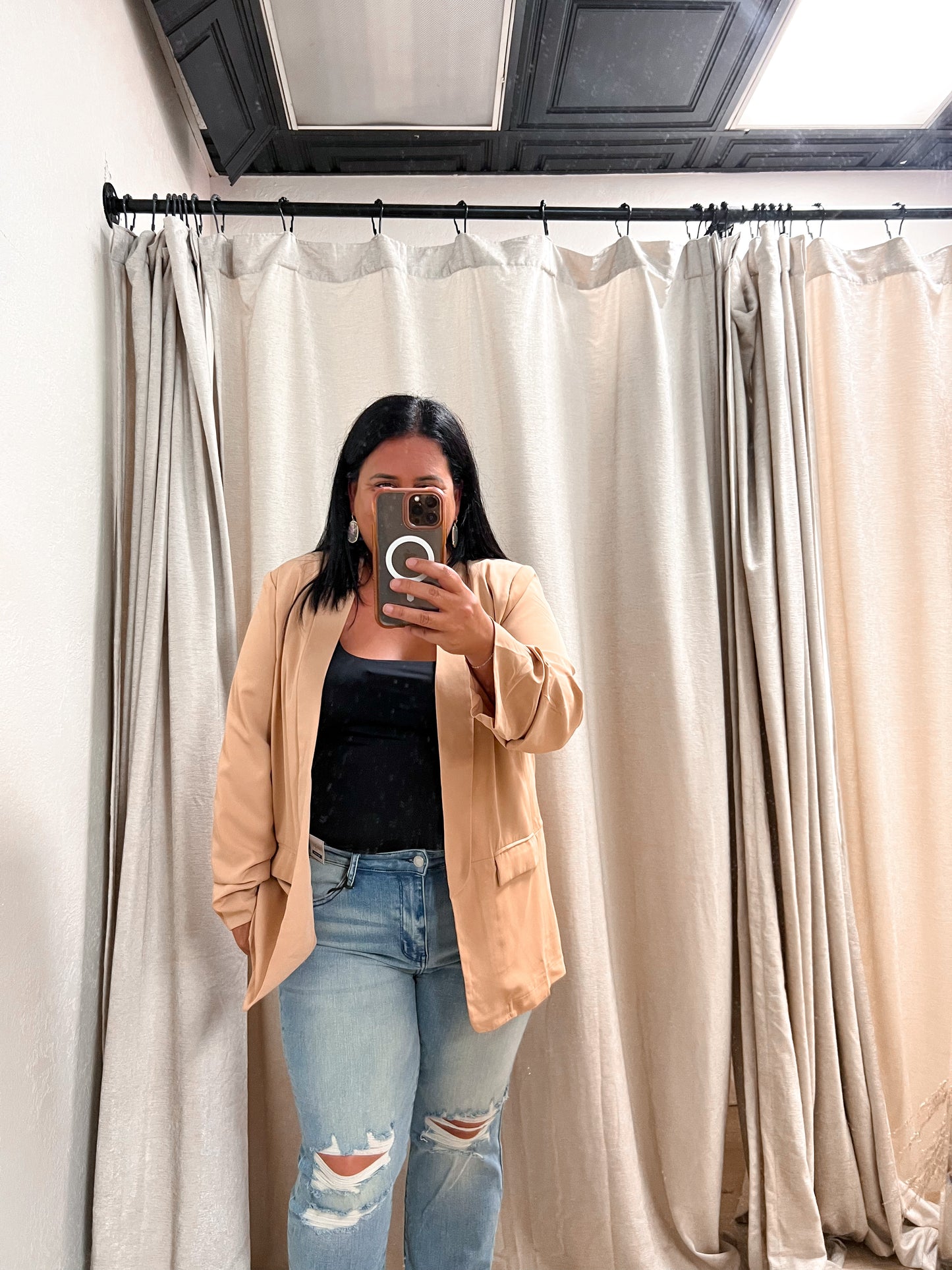 Brandy Ruched Sleeve Animal Printed Lined Open Blazer- Plus-blazer-Kori America-05/23/23, B5524, BIN A1, FAVES-The Twisted Chandelier