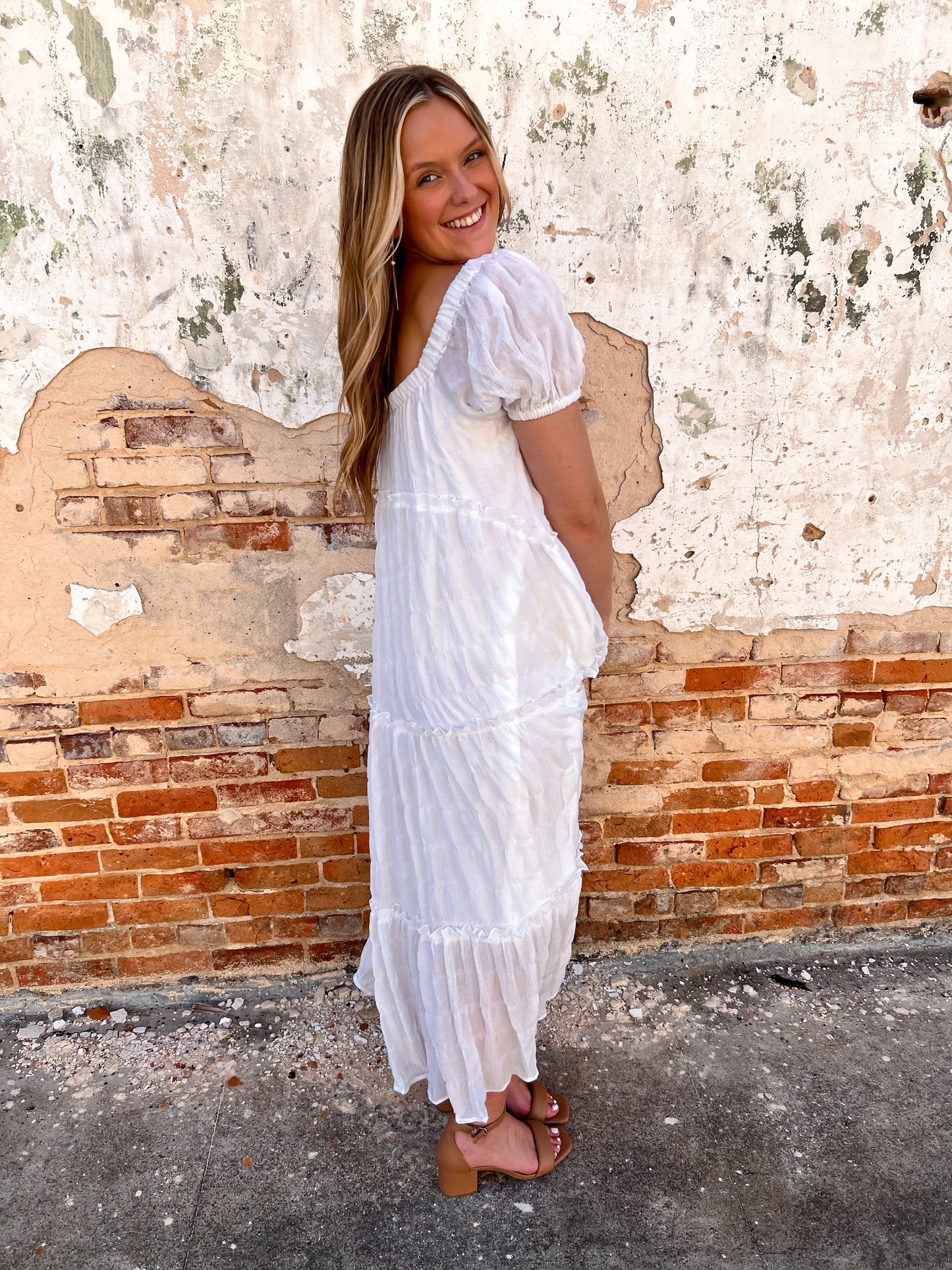 Mickie Off the Shoulder Maxi Tiered Ruffle Dress - White-Maxi Dress-&merci-04/25, 09/06/23, 1st md, MDR9279-LM-The Twisted Chandelier