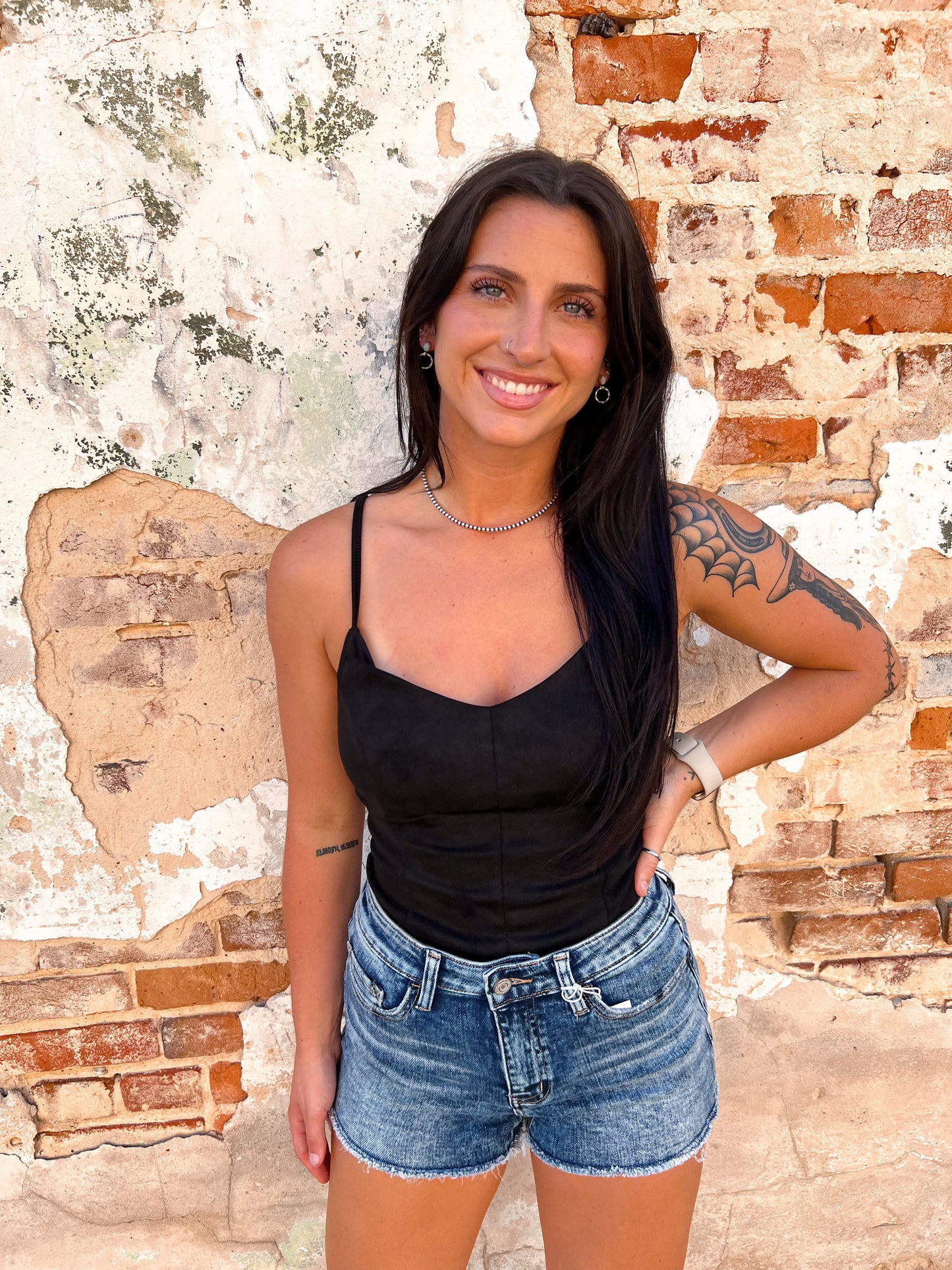 Clara Faux Suede Basic Cami Bodysuit - Black-Bodysuit-ShopIrisBasic-IT91778-A(Bodysuits)-The Twisted Chandelier