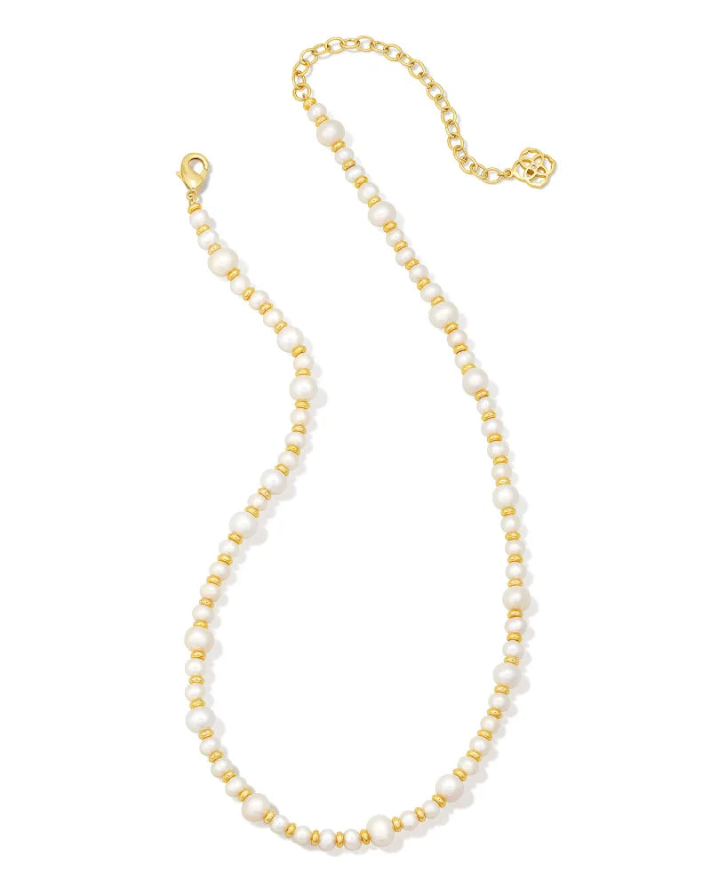Kendra Scott Jovie Beaded Strand Necklace Gold White Pearl-Necklaces-Kendra Scott-N00139GLD-The Twisted Chandelier