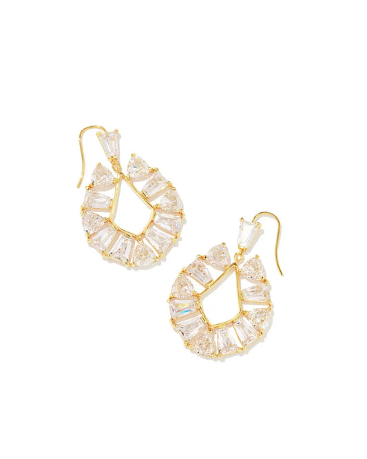 Kendra Scott Blair Jewel Open Frame Earrings Gold White Crystal-Earrings-Kendra Scott-E1978GLD, Max Retail-The Twisted Chandelier