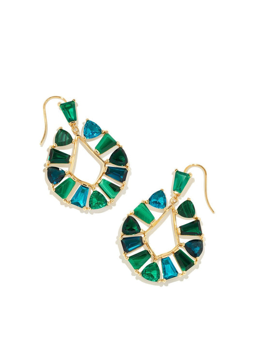 Kendra Scott Blair Jewel Open Frame Earrings Gold Emerald Mix-Earrings-Kendra Scott-E1978GLD, Max Retail-The Twisted Chandelier