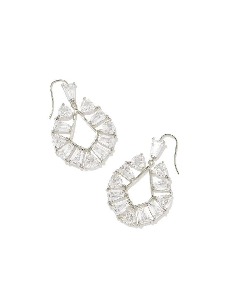 Kendra Scott Blair Jewel Open Frame Earrings Rhodium White Crystal-Earrings-Kendra Scott-E1978RHD-The Twisted Chandelier